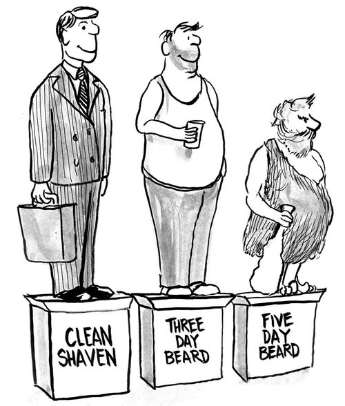 Clean Shaven, Three Day Beard, Five Day Beard.