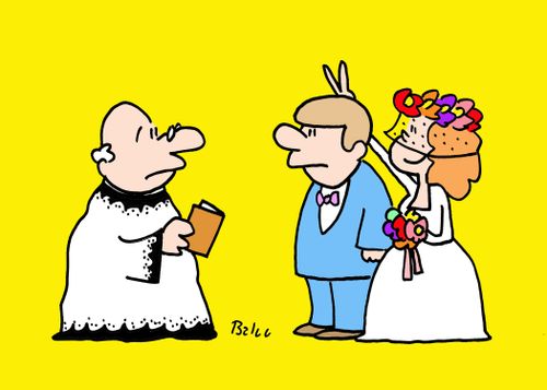 Bride Makes Rabbit Ears over Groom's Head.