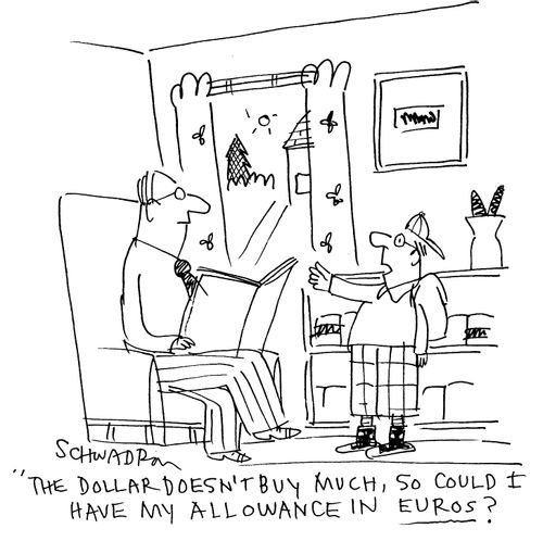 'The dollar doesn't buy much, so could I have my allowance in Euros?'