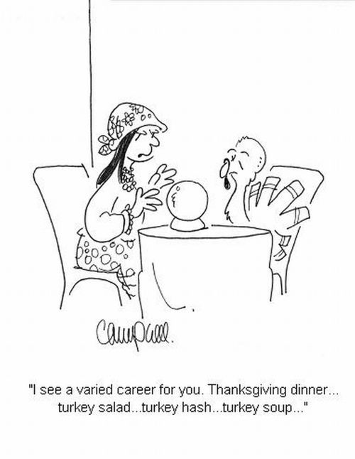 'I see a varied career for you. Thanksgiving dinner...turkey salad...turkey hash...turkey soup...'