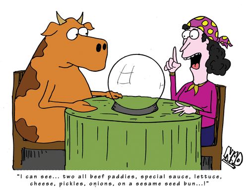 'I can see... two all beef paddies, special sauce, lettuce, cheese, pickles, onions, on a sesame seed bun...!'