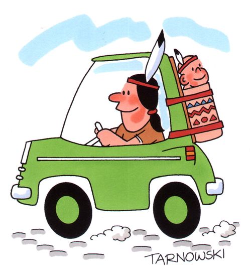 Baby car seat for a Native American.