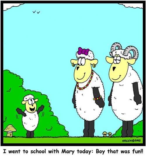 'I went to school with Mary today: Boy that was fun!!' (colour)