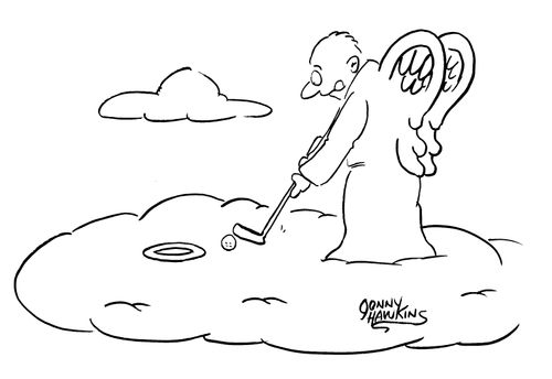 Angel using his hal to play golf.
