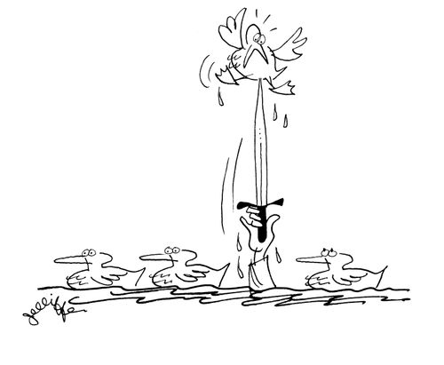 The Lady of the Lake stabs a duck.