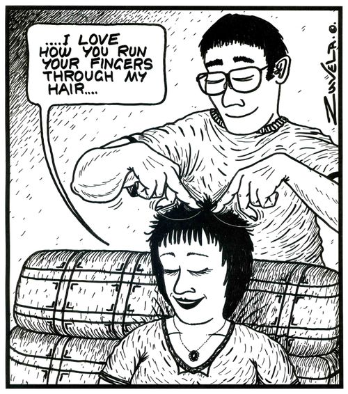 '...I love how you run your fingers through my hair...' ( a guys fingers actually running like legs do).
