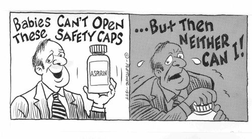 Babies can't open these safety caps...but then, neither can I!