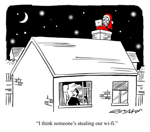 Father Christmas uses laptop on roof. Man says: 'I think someone is stealing our wi-fi.'