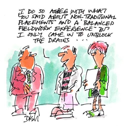 'I do so agree with what you said about non-traditional placements and a balanced fieldwork experience - but I only came in to unblock the drains.'