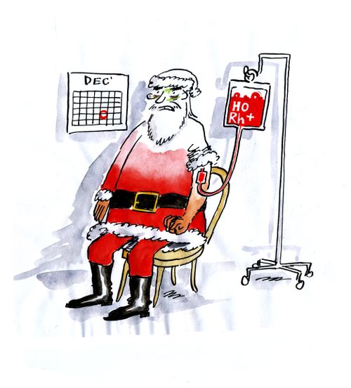 Santa Claus in Hospital with a Drip.