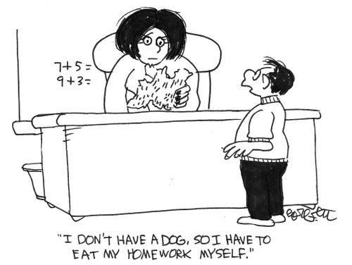 'I don't have a dog, so have to eat homework myself.'