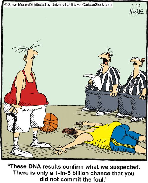 'These DNA results confirm what we suspected. There is only a 1-in-5 billion chance that you did not commit the foul.'