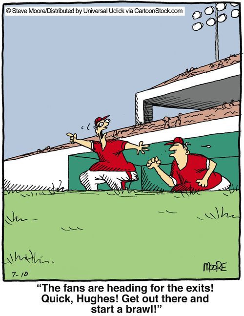 'The fans are heading for the exits! Quick, Hughes! Get out there and start a brawl!'