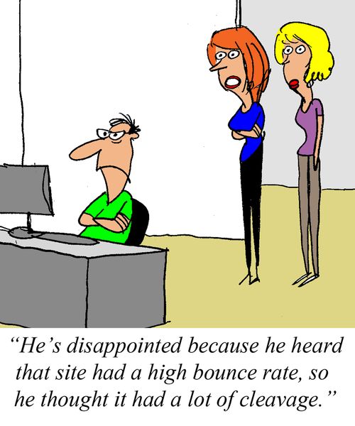 'He's disappointed because he heard that site had a high bounce rate, so he thought it had a lot of cleavage.'