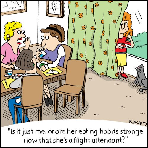 'Is it just me, or are her eating habits strange now that she's a flight attendant?' 