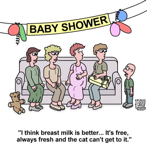 'I think breast milk is better... It's free, always fresh and the cat can't get to it.'