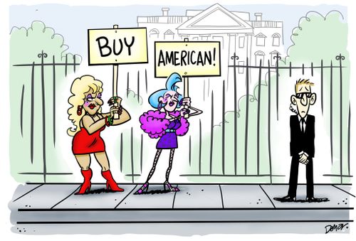 Prostitutes campaign outside the White House: 'Buy American!'