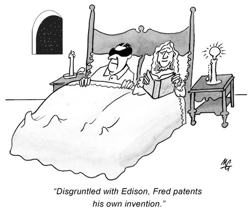 'Disgruntled with Edison, Fred patents his own invention.'