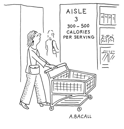 Aisle 3; 300 - 500 calories per serving.