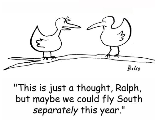 'This is just a thought, Ralph, but maybe we could fly South separately this year.'