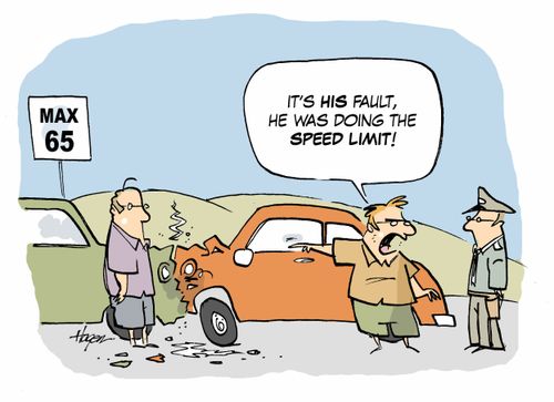 'It's HIS fault, he was doing the speed limit!'
