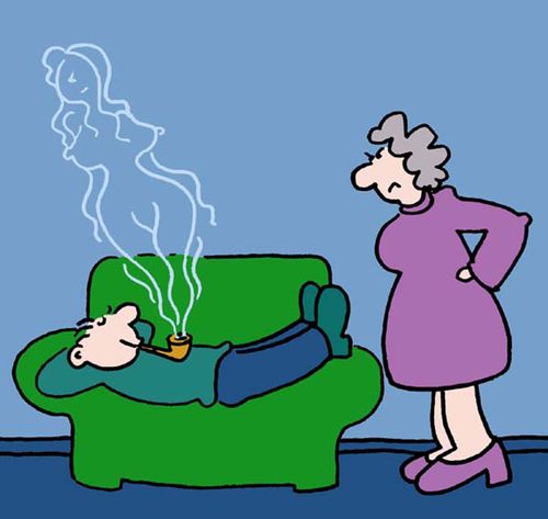 Pipe dream...smoke is in the shape of a sexy woman.