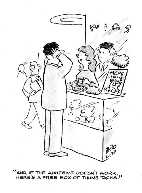 'And, if the adhesive doesn't work, here's a free box of thumb tacks.'