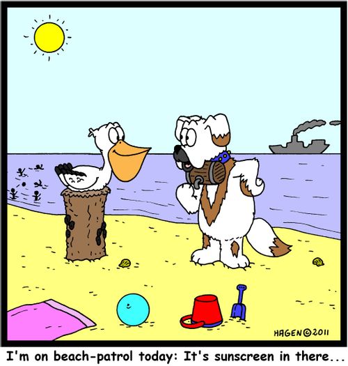 'I'm on beach-patrol today: It's sunscreen in there...'