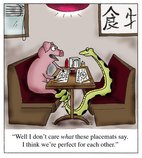 'Well I don't care what these placemats say. I think we're perfect for each other.'