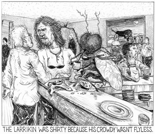 'The larrikin was shirty because his crowdy wasn't flyless.'