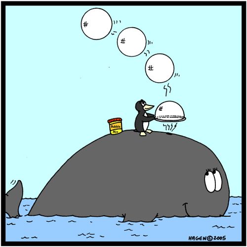 Whale blowing soap-bubbles.
