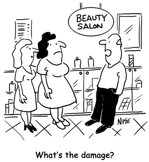 'What's the damage?' (husband in beauty salon)