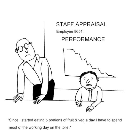 'Since I started eating 5 portions of fruit & veg a day I have to spend most of the working day on the toilet.'