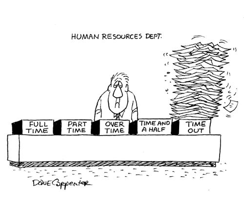 Human Resources Dept: Full time/part time/over time/time and a half/time out.