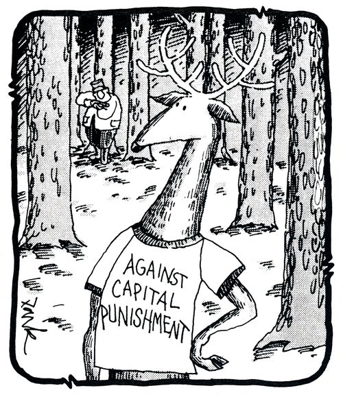Deer against capital punishment about to be shot.