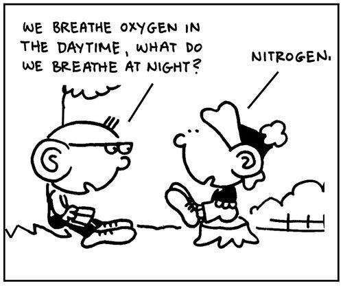 'We breathe oxygen in the daytime, what do we breathe at night?' 'Nitrogen.'