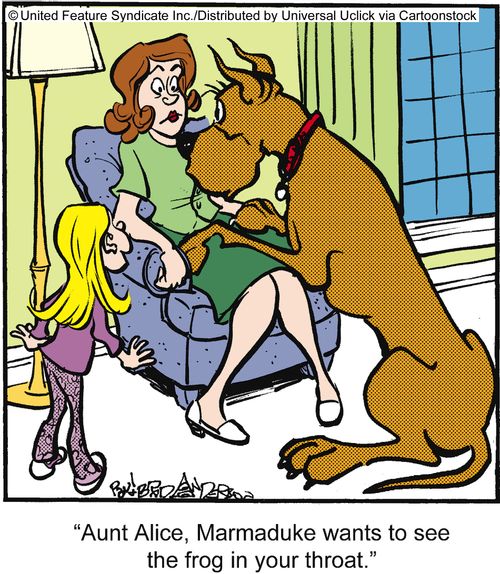 'Aunt Alice, Marmaduke wants to see the frog in your throat.'