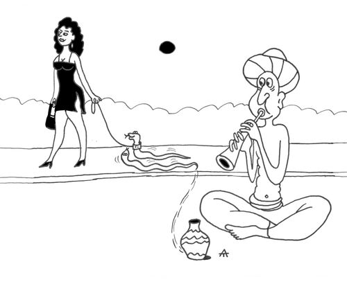 Snake charmer losses his snake to the charms of a female snake.