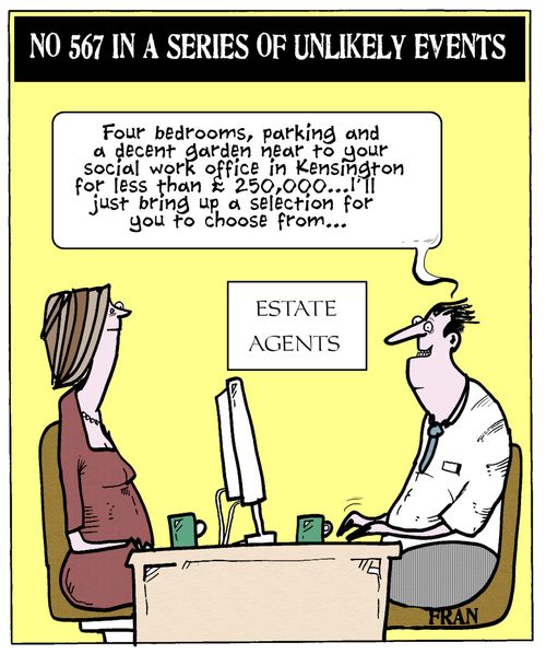 'Four bedrooms, parking and a decent garden near to your social work office in Kensington for less than £250,000...I'll just bring up a selection for you to choose from...'