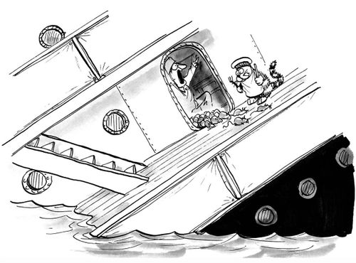 The cat is happy the Titanic is sinking.