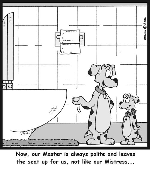 'Now, our master is always polite and leaves the seat up for us, not like our Mistress...'