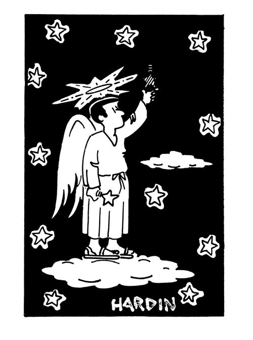 Angel changing a star lightbulb