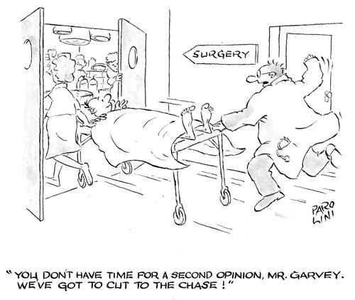 'You don't have time for a second opinion, Mr. Garvey. We've got to cut to the chase!'