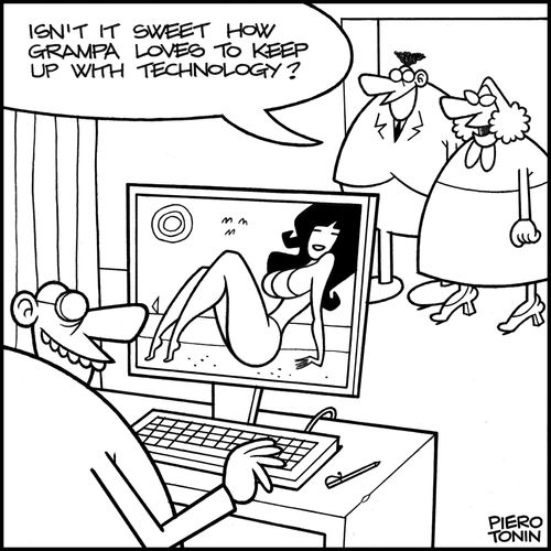 'Isn't it sweet how grampa loves to keep up with technology?'