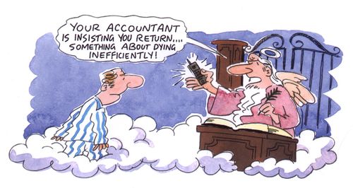 'Your accountant is insisting you return...something about dying inefficiently!'