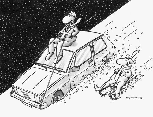 Man Sledging on his car