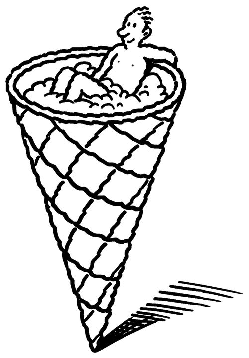 Man sitting in an ice cream cone.