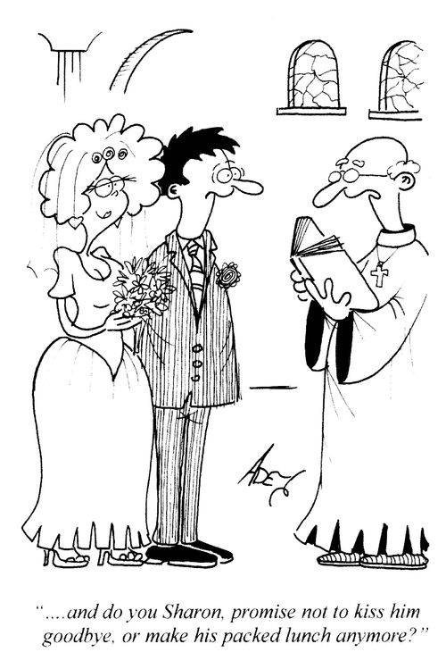 '...and do you Sharon, promise not to kiss him goodbye, or make his packed lunch anymore?'