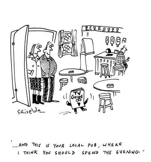 TV Guide saying - '...and this is your local pub, where I think you should spend the evening'