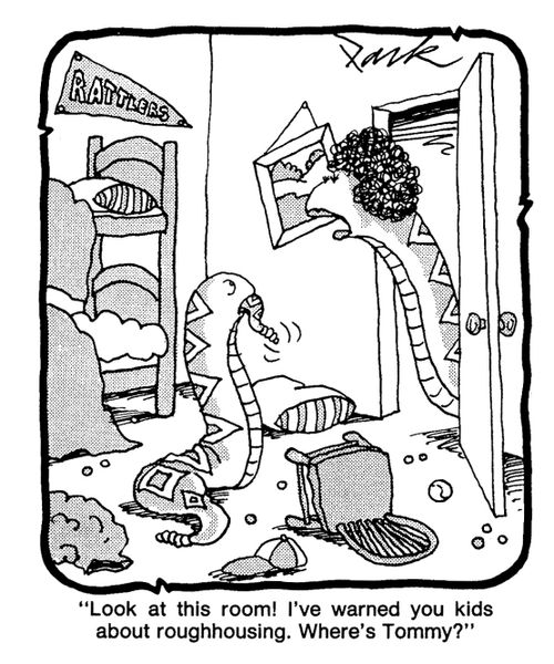 'Look at this room! I've warned you kids about rough housing. Where's Tommy?'